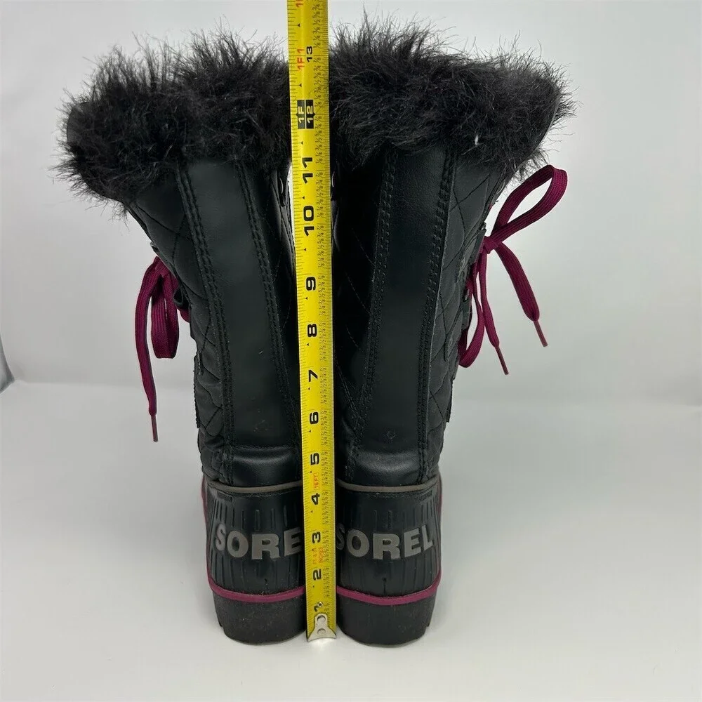 Sorel Tivoli Twist Snow Boots Womens Black Quilted Faux Fur Pink Laces Size 9